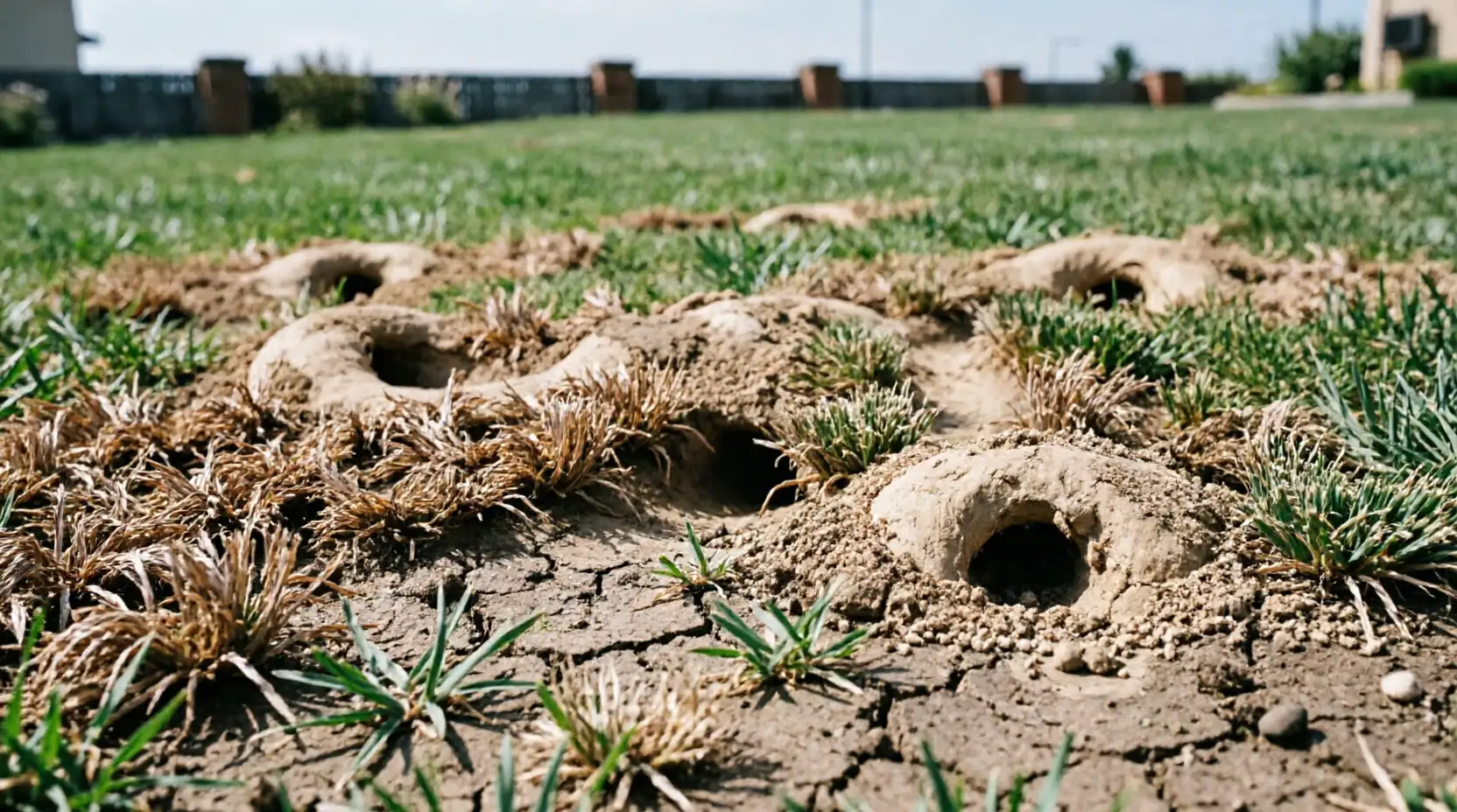 повреждённый газон и почва медведкой в Балабаново